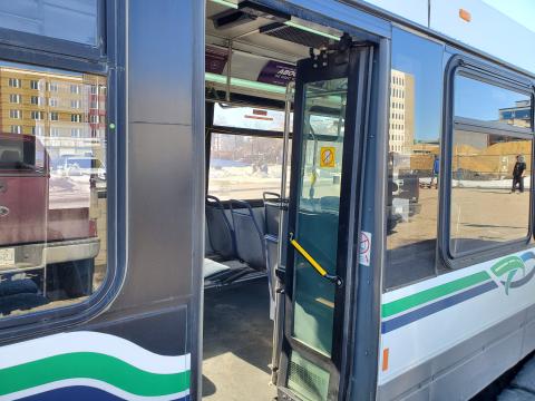 BC transit bus with passenger door open for passengers to board the bus