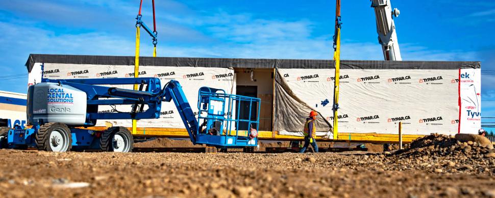 Construction equipment on a project site.