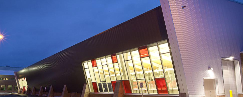 One of the Kin Centre arenas on a winter's evening.